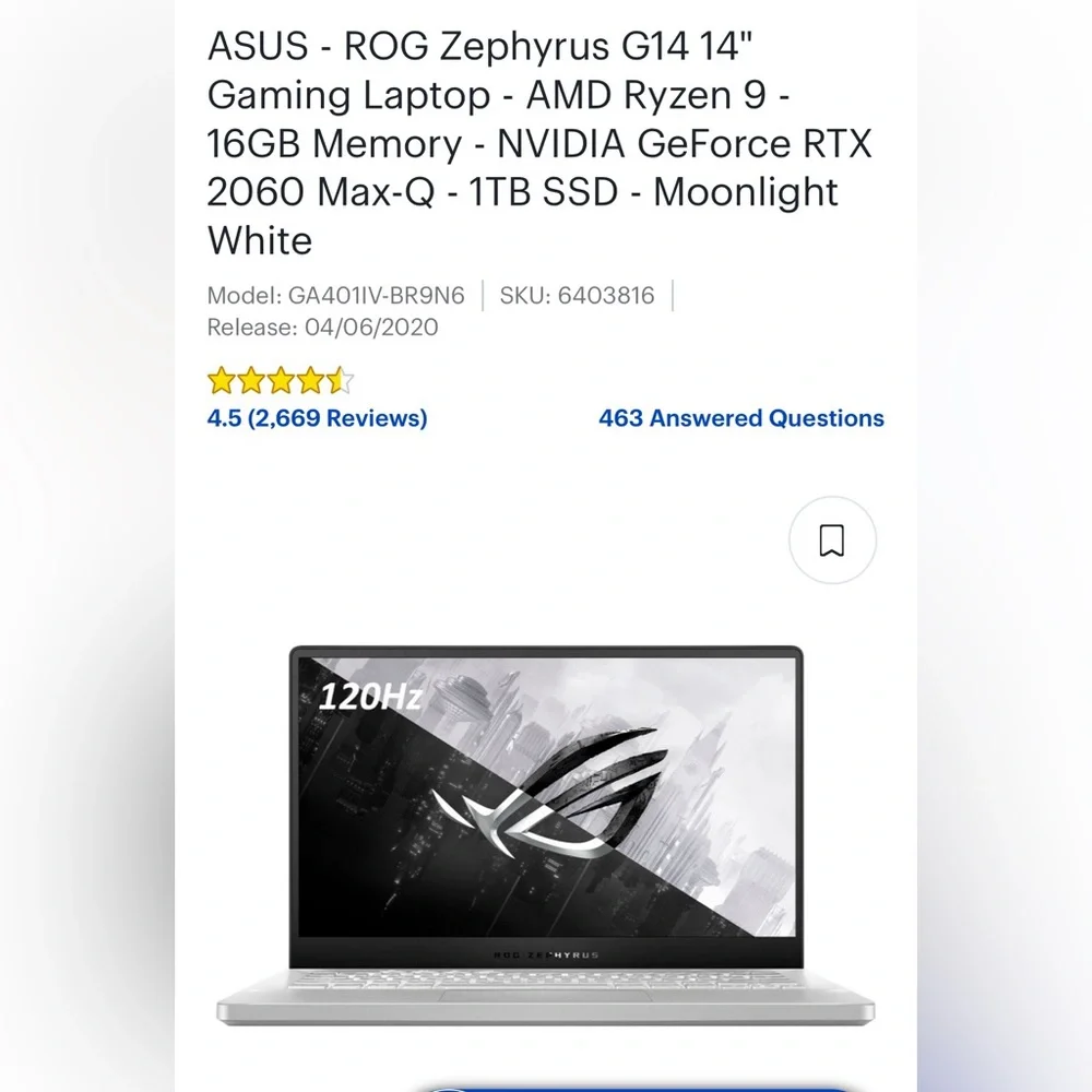 Asus ROG Zephyrus G14 Gaming Laptop -AMD Ryzen 9- 16gb- NVIDIA GeForce RTX 2060